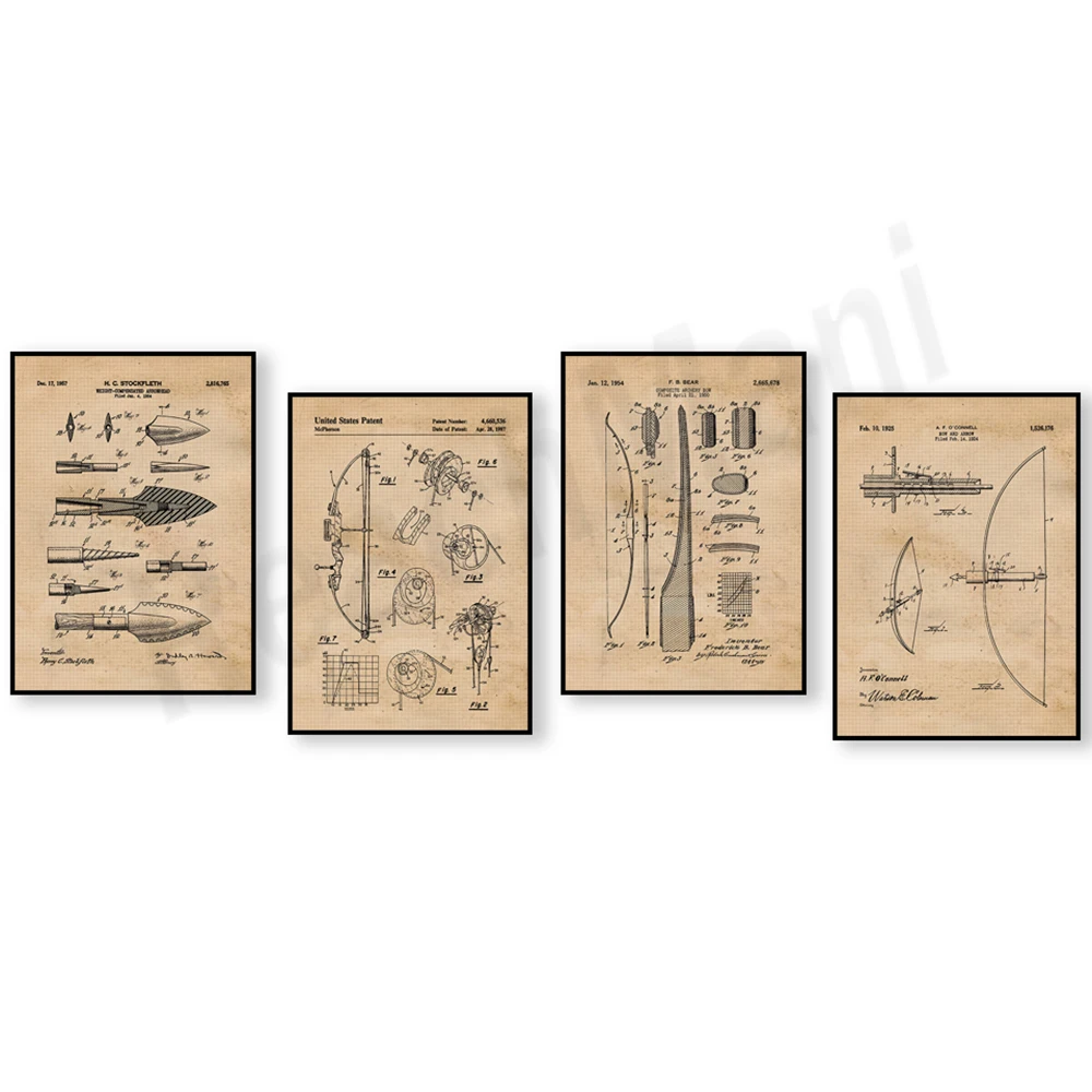 Outdoor Hunting Paintings - Impresión de patente de arco y