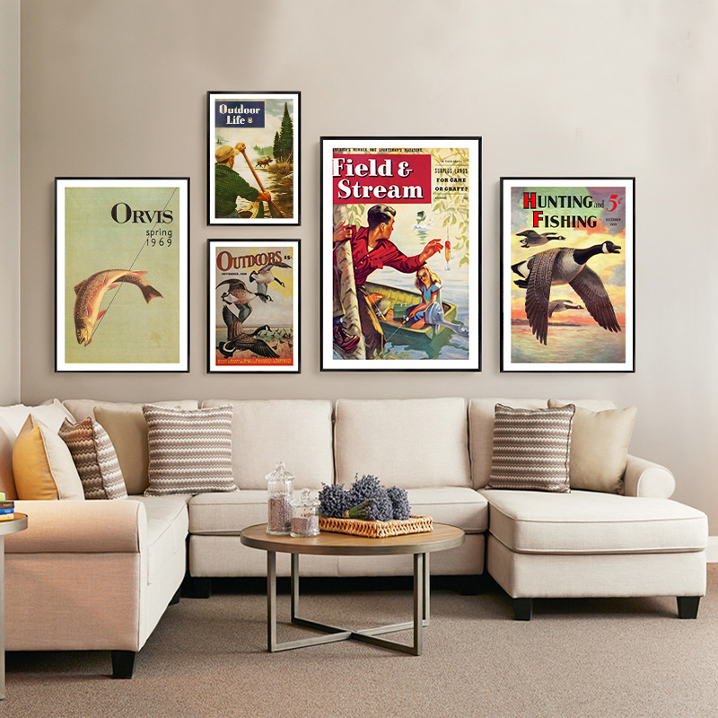 Outdoor Hunting Paintings - Póster de pesca colorido Vintage, caza,
