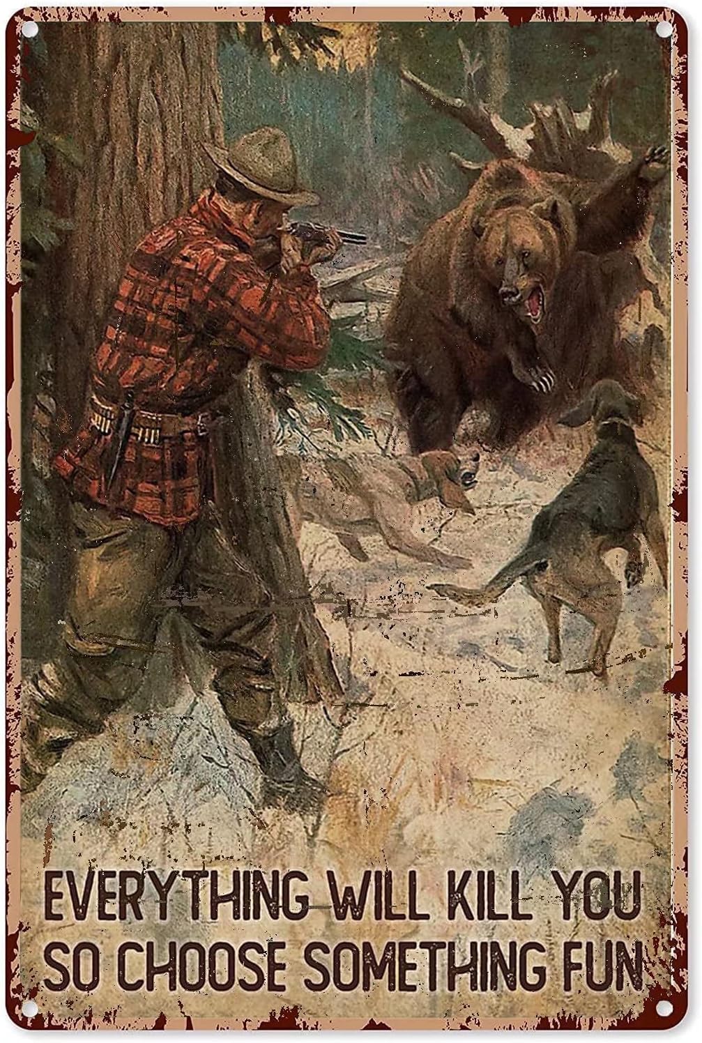 Outdoor Hunting Paintings - Letrero de metal de estaño con